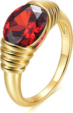 Gold Ring for Women Trendy Ruby Ring Red Gemstone Chunky Ring 18k Gold Plated Ba