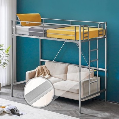 Twin Loft Bed with Stairs Flat Steps for Kids Adults Gray Metal