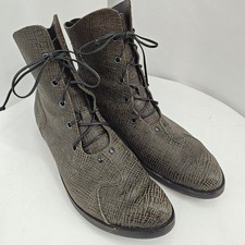CYDWOQ Leather Lace Up Ankle Boots Gray Beige Size 40 US 9