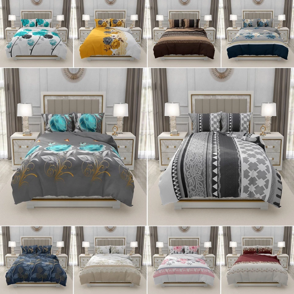 TEXTILE HOME 4 Piece Complete Bedding Set Duvet Cover Set Fitted Bed Sheet with Pillowcases
