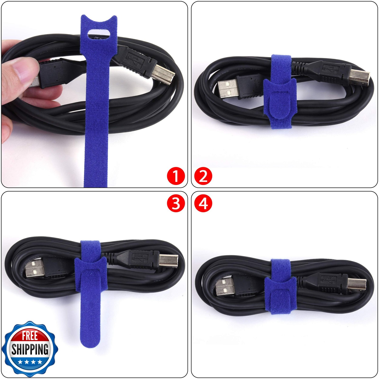 50 Pack 8 Inches Hook and Loop Strap, Self-gripping Fastening Cord Cable Ties