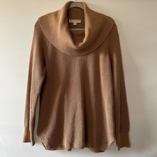 Michael Kors Womens Tan Brown Cowl Neck Waffle Knit Pullover Sweater Size Large