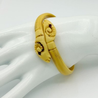Antique Art Deco Ivory Celluloid Egyptian Revival Ram's Head Bangle Bracelet