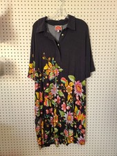 Johnny Was Black Floral Button-Up Maxi Dress 3X Womens