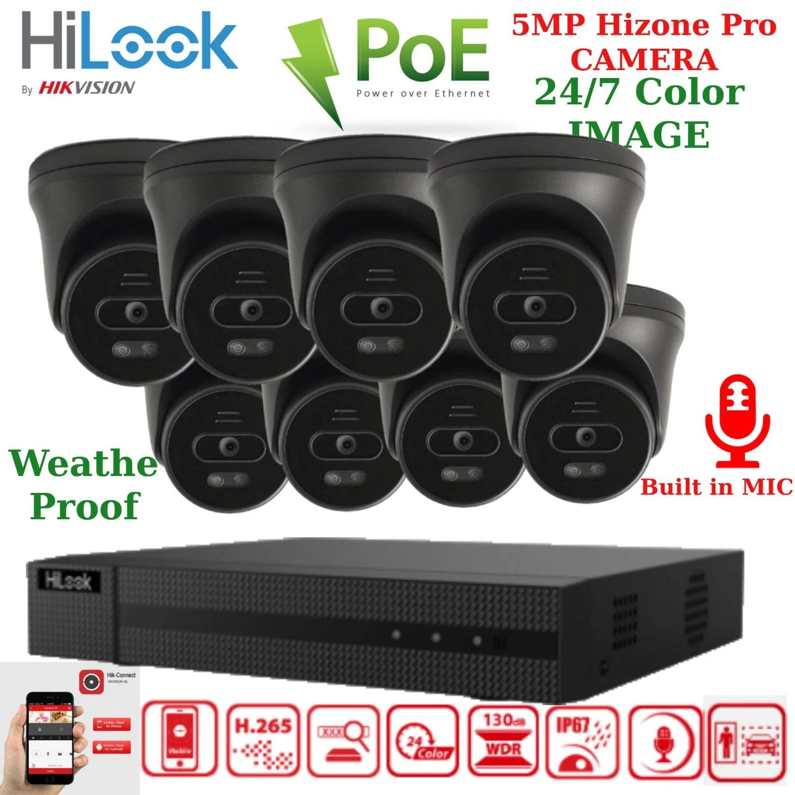 HIKVISION 8MP POE CCTV SYSTEM IP UHD NVR 5MP 24/7 COLORVU AUDIO MIC CAMERA KIT - Picture 1 of 21
