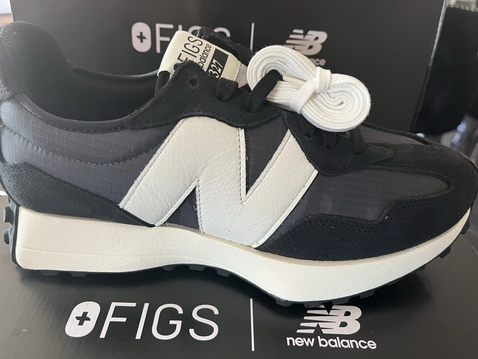 New Balance 327 Figs Black White UNISEX Sneakers sizes 4 thru 6.5 #U327FB