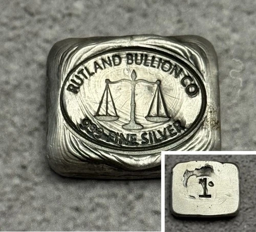 Rutland Bullion Co. 1 oz Hand Poured Silver Bar .999 Fine Silver