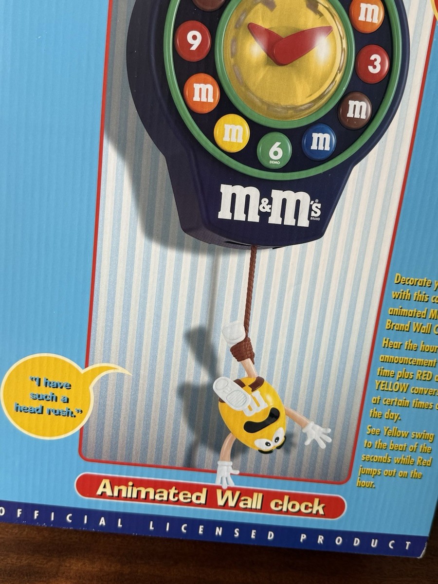 M&M's Animated Wall Clock With Pendulum - New in Box Yellow & Red
