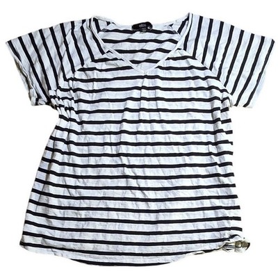 Ellos Women's Black and White Striped Short Sleeve Top Size 18/20
