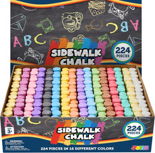 224 Pcs Jumbo Washable Sidewalk Chalk Bulk Kids Outdoor Art School 16 Colors