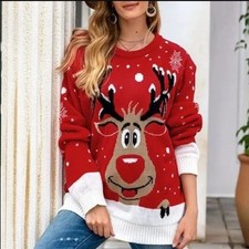 Funny Reindeer Knit Ugly Christmas Sweater-Size XL