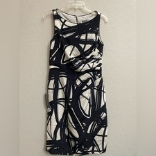 Ann Taylor Sleeveless 100% Silk Black & White Ruched Dress - Size 6