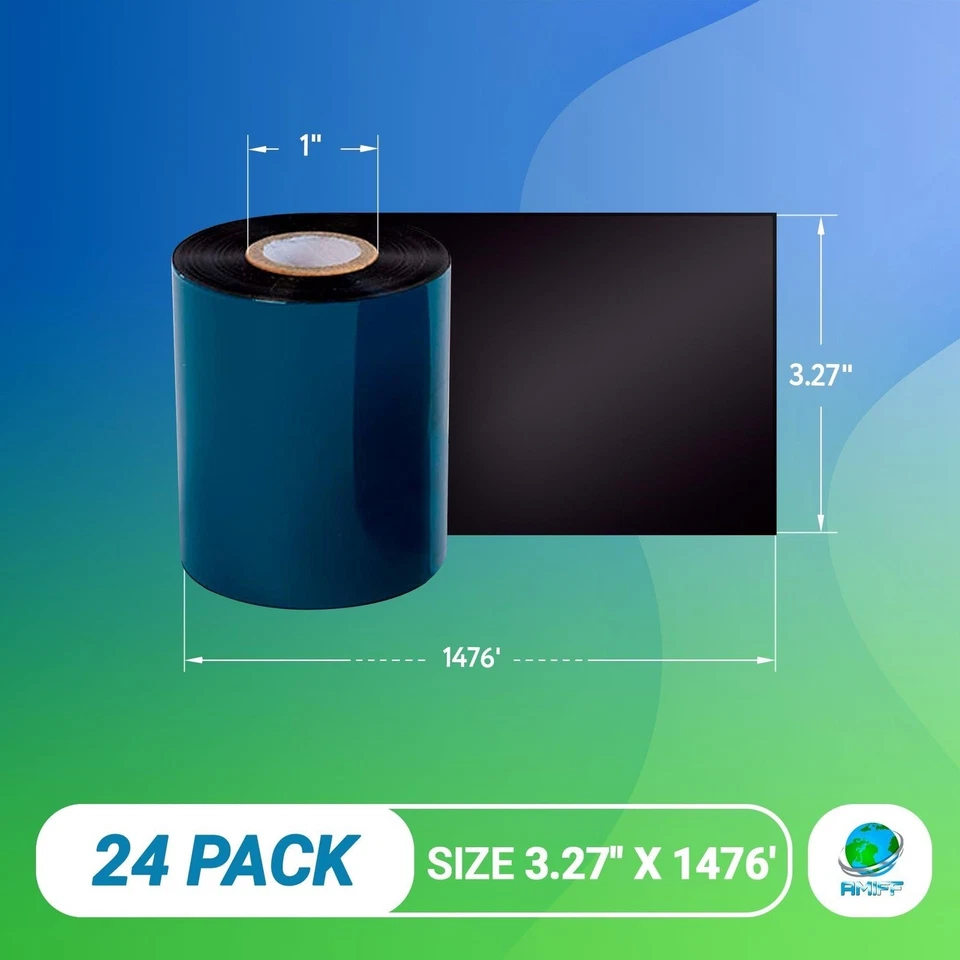 3.27" X 1476' Thermal Transfer Ribbons Zebra  1" Core 24 Rolls Wax - Image 2 of 4