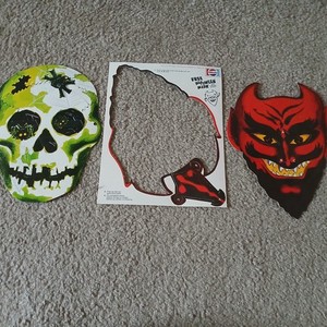 VTG 1960s PEPSI 2 HALLOWEEN DEVIL/SKULL CUTOUT MASKS PEPSI-CO SODA ADVERTISING