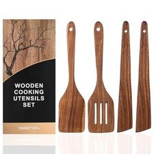 4piece Wooden Spatula for Nonstick Cookware - Acacia Wood Spatula for Cooking