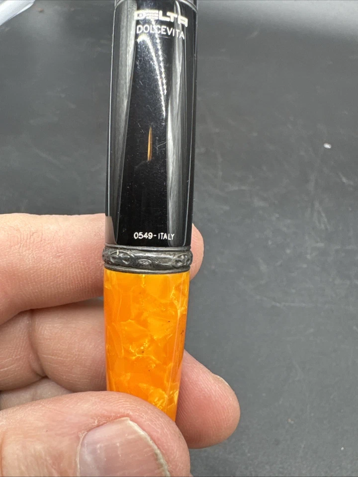 RareDelta Dolce Vita Roller Ball Pen  #0549-Italy Orange Marbled/Black 4.62 “ - Image 3 of 4
