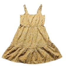 Banana Republic Tiered Dress Womens Medium Mustard Yellow Abstract Print Smocked