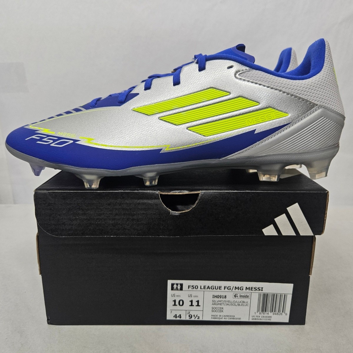 Adidas F50 League FG/MG Messi Soccer Cleats IH0918 Silver Blue