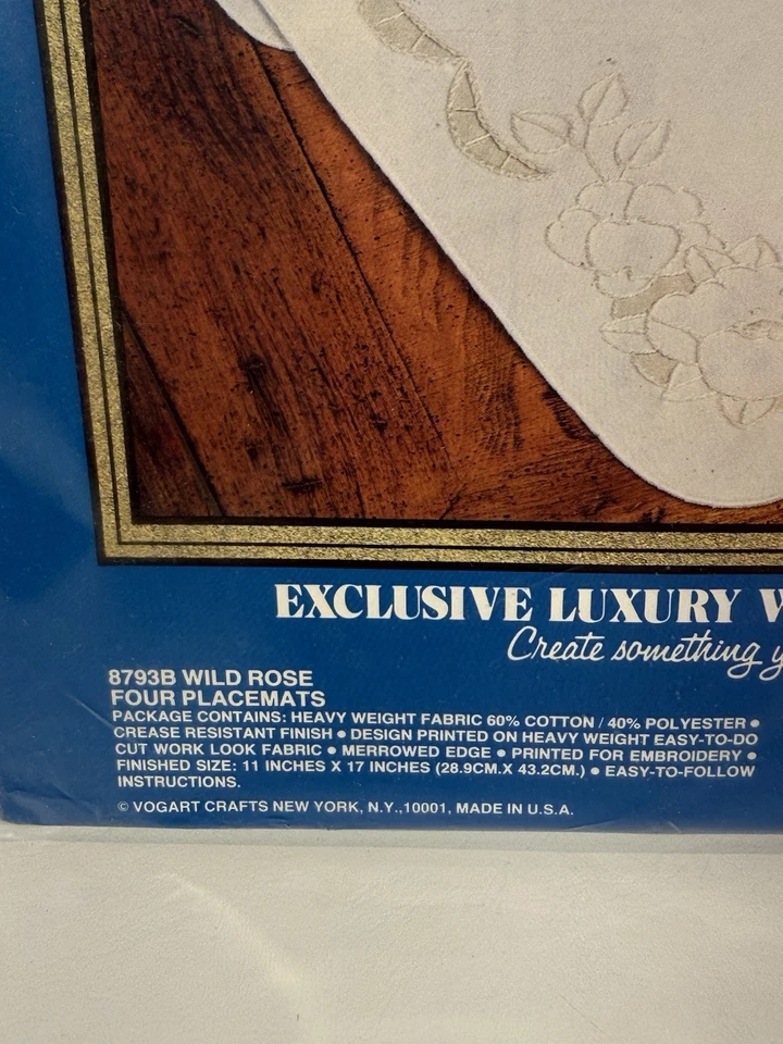 Vogart Crafts Placemats Stamped Embroidery Wild Rose Printed Cutwork Look 8793B - Image 4 of 4