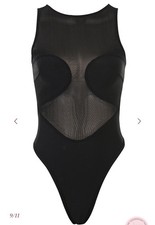 House Of CB Chiara High Neck Bandage Sheer Black Mesh Bodysuit Sexy Luxury Sz S