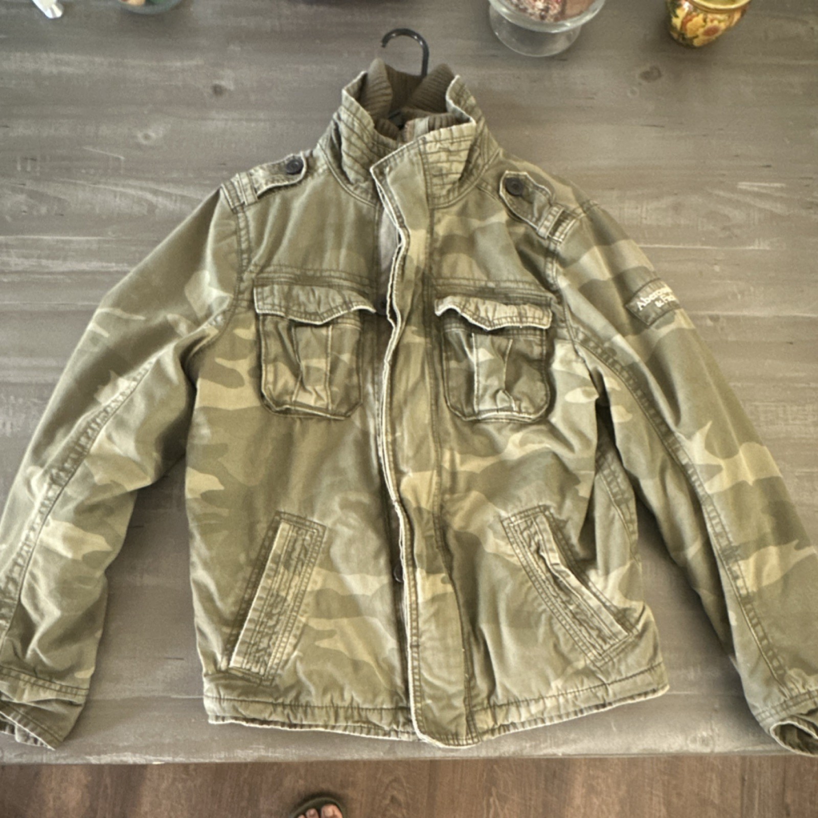 Abercrombie & Fitch Camouflage Military Jacket Stand-Up Collar Zip/Button Size M
