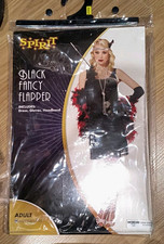 Spirit Flapper Costume Set Dress w/ Gloves Headband, M, Black