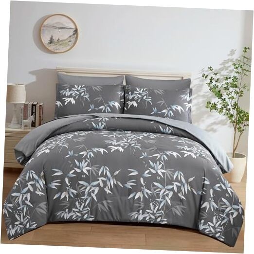 7-Piece Queen Dark Grey Soft Comforter Bed in a Bag Set-image