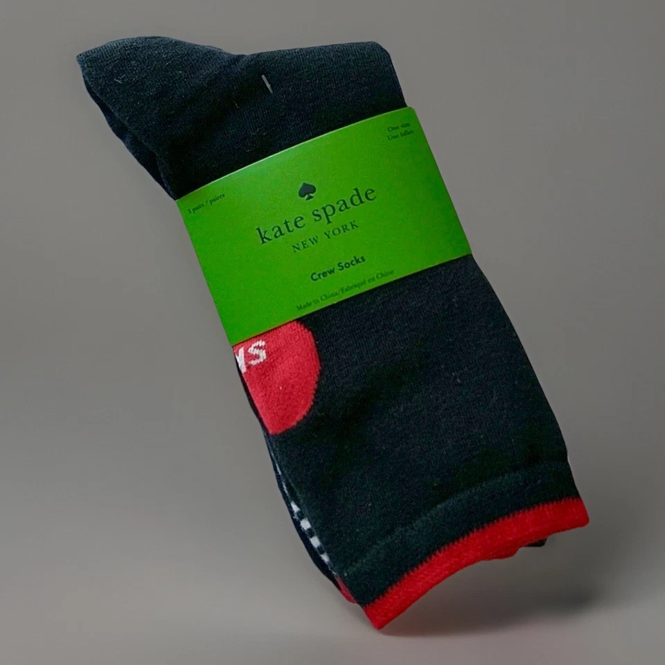 NUEVO Paquete de 3 calcetines Kate Spade corazones rojos salta un ritmo blanco negro rayas 4-10 Foto 2 de 4