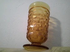 Amber Whitehall Cubist Footed Drinking Glass 12oz MCM Vintage Ice Tea Glass