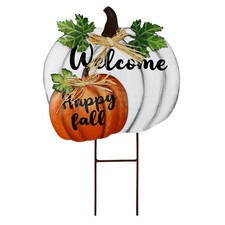 Outdoor Fall Decoration Pumpkin Yard Stakes Metal Garden Stake Stacked Lawn