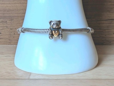 Original Pandora Silber + 14k Bicolor Retired Bear My Heart Charm - S925 ALE 