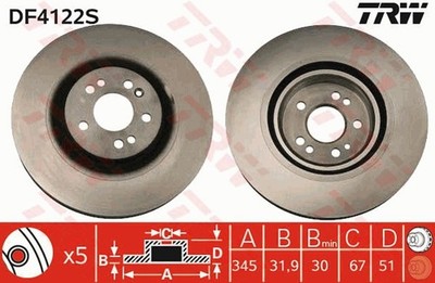 2x Bremsscheibe TRW SINGLE DF4222S für W163 MERCEDES KLASSE 270 CDI 163 113 320