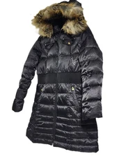 Laundry Shelli Segal Womens Lge Black Down Puffer Coat Removable Faux Fur Hood