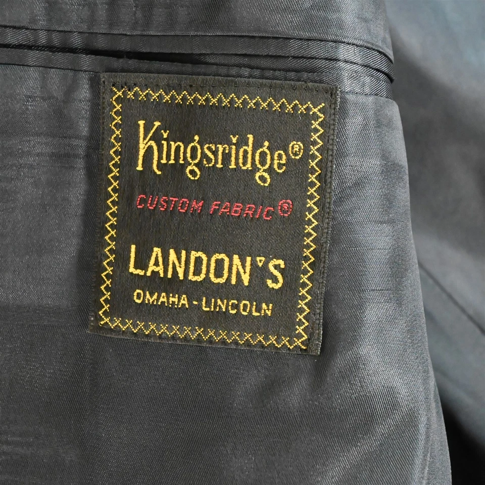 Vtg USA Made 42L 36x34 Navy Blue Glenn Check Wool Mens Jacket Pants Suit - Image 4 of 4