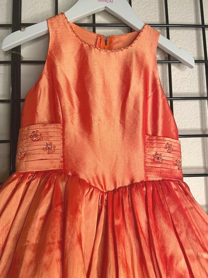 NWT Plush Orange Taffeta Sweetie Pie Pageant/Party/Formal Gown sz 5-Fit 8-9Y - Image 3 of 4