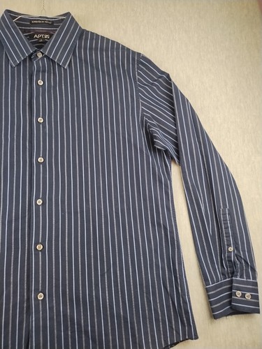 Apt 9 Shirt Mens Superfine 80s Cotton Mens Large Blue Striped Long Sleeve - Picture 6 of 19