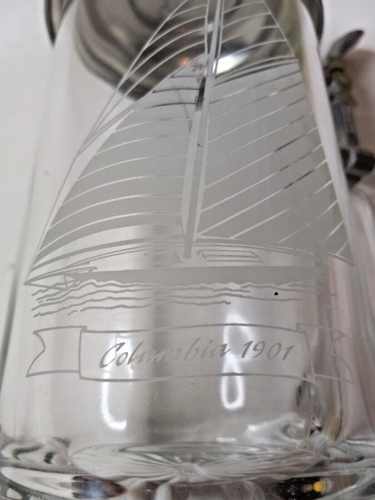 Old Spice Beer Mug Etched Glass Stein AWLE Pewter Lid W Germany Columbia 1901 - Picture 2 of 8