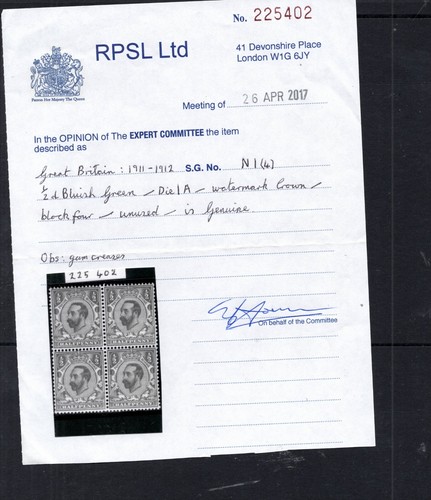 GV - N1(4) 1/2d bläulichgrün. Feines postfrisch + RPS Zertifikat. Katze 400£+ - Bild 2 von 2