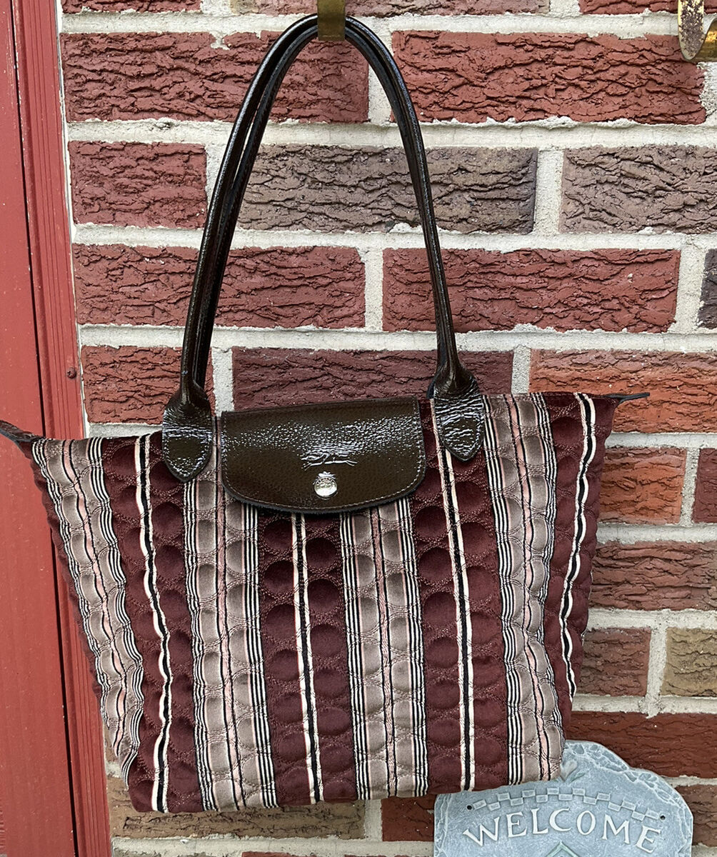 LONGCHAMP Velvet Le Pliage Tote bag Brown Multicolor stripe LONGCHAMP Velvet Le Pliage Tote bag Brown Multicolor stripe