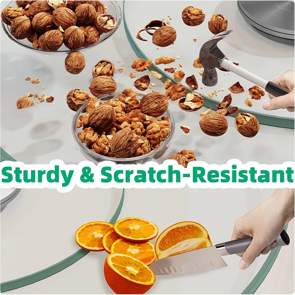 22.8" Lazy Susan for Table Top Tempered Glass Rotating Serving Tray for Dining T - Image 3 of 4