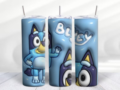 Inflated Puffy 3D Effect Bluey Cartoon Characters 20oz Tumbler Insulated Travel