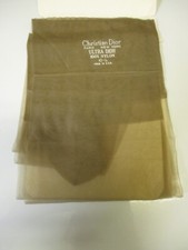 1PR VINTAGE CHRISTIAN DIOR RT SHEER HEEL FLAT KNIT NYLON STOCKINGS 10 LONG BEIGE
