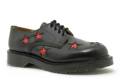 Solovair NPS Shoes Made in England 4 Eye Star Shoe Black & Red