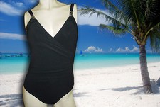 NWT PROFILE BY GOTTEX Black Surplice SILVER ACCENT BATHING SUIT SWIMSUIT sz - 8