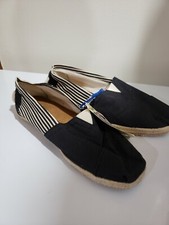 Toms Size 11 Black Solid Stripes Slip On Shoes Classic Canvas Casual Rope NWT