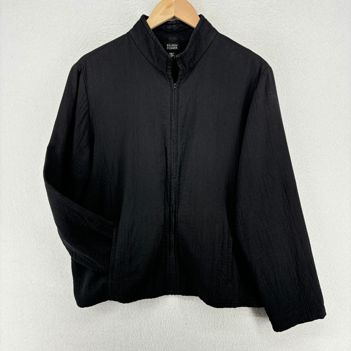 EILEEN FISHER Jacket M Textured Cotton Blend Blazer Full Zip Mock 
