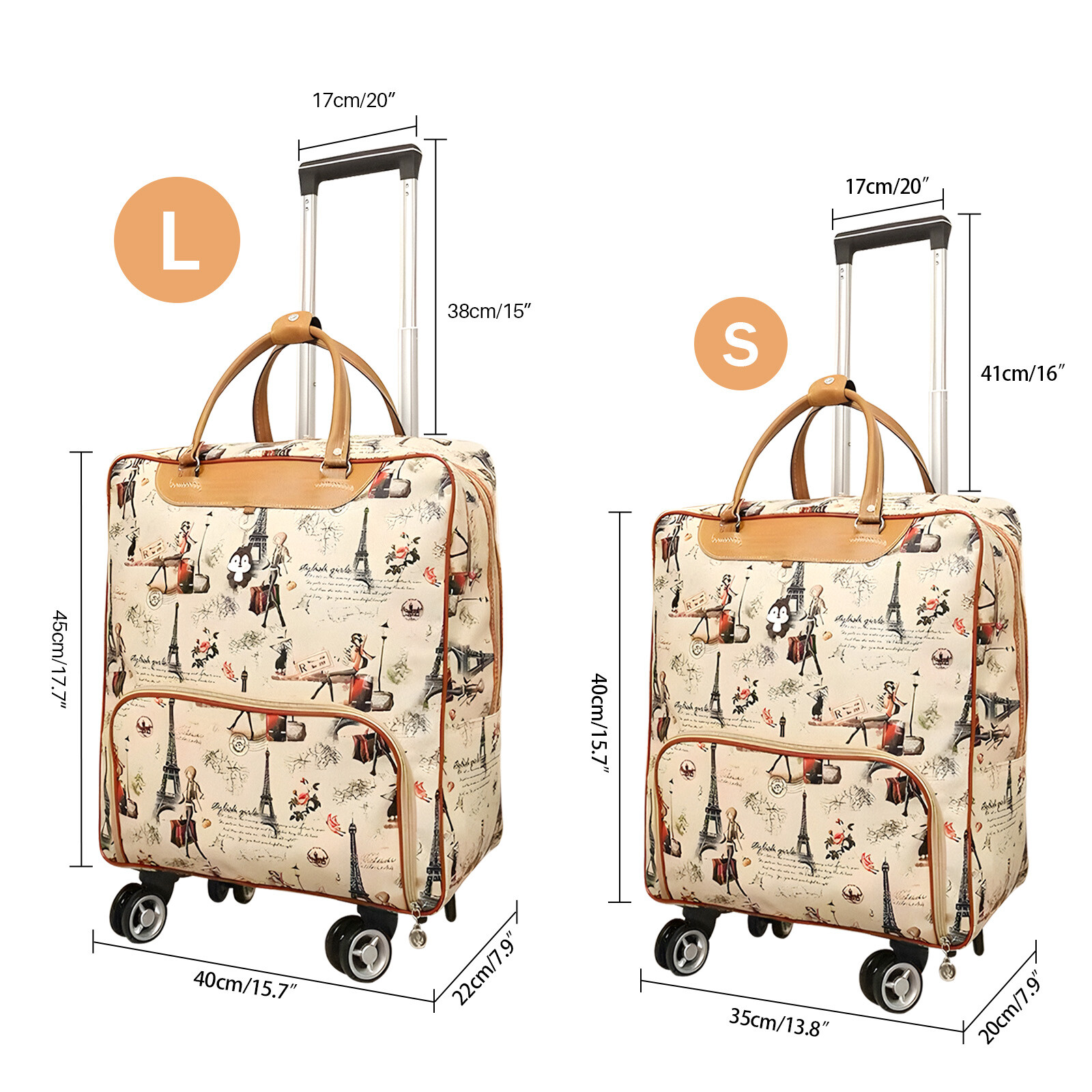 16" 18" Wheeled Underseat Suitcase Rolling Carry On Trolley Luggage Travel Bag 
