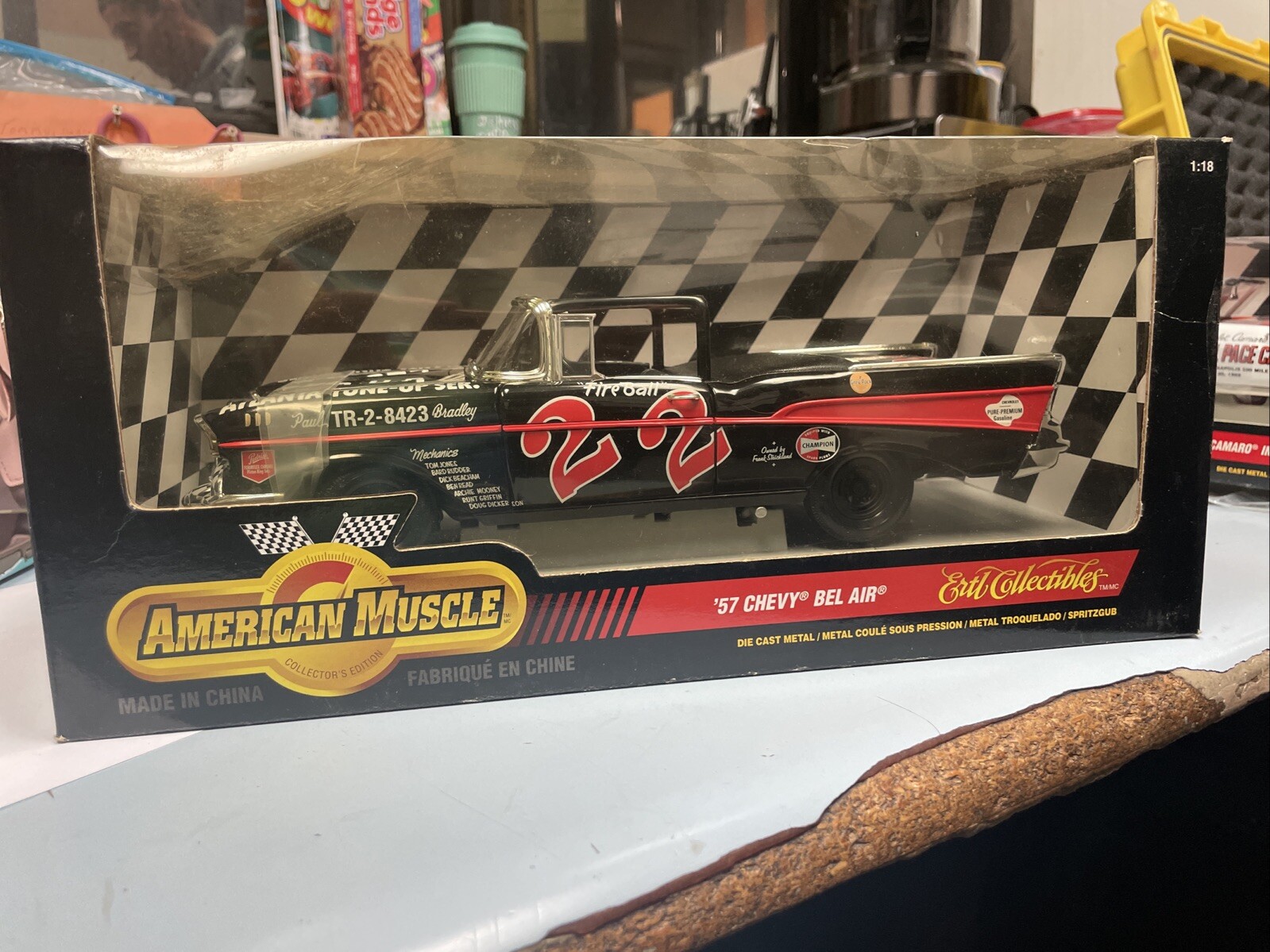 American Muscle '57 Chevy Bel Air FIREBALL #22 Black 1/18 Diecast Ertl  New