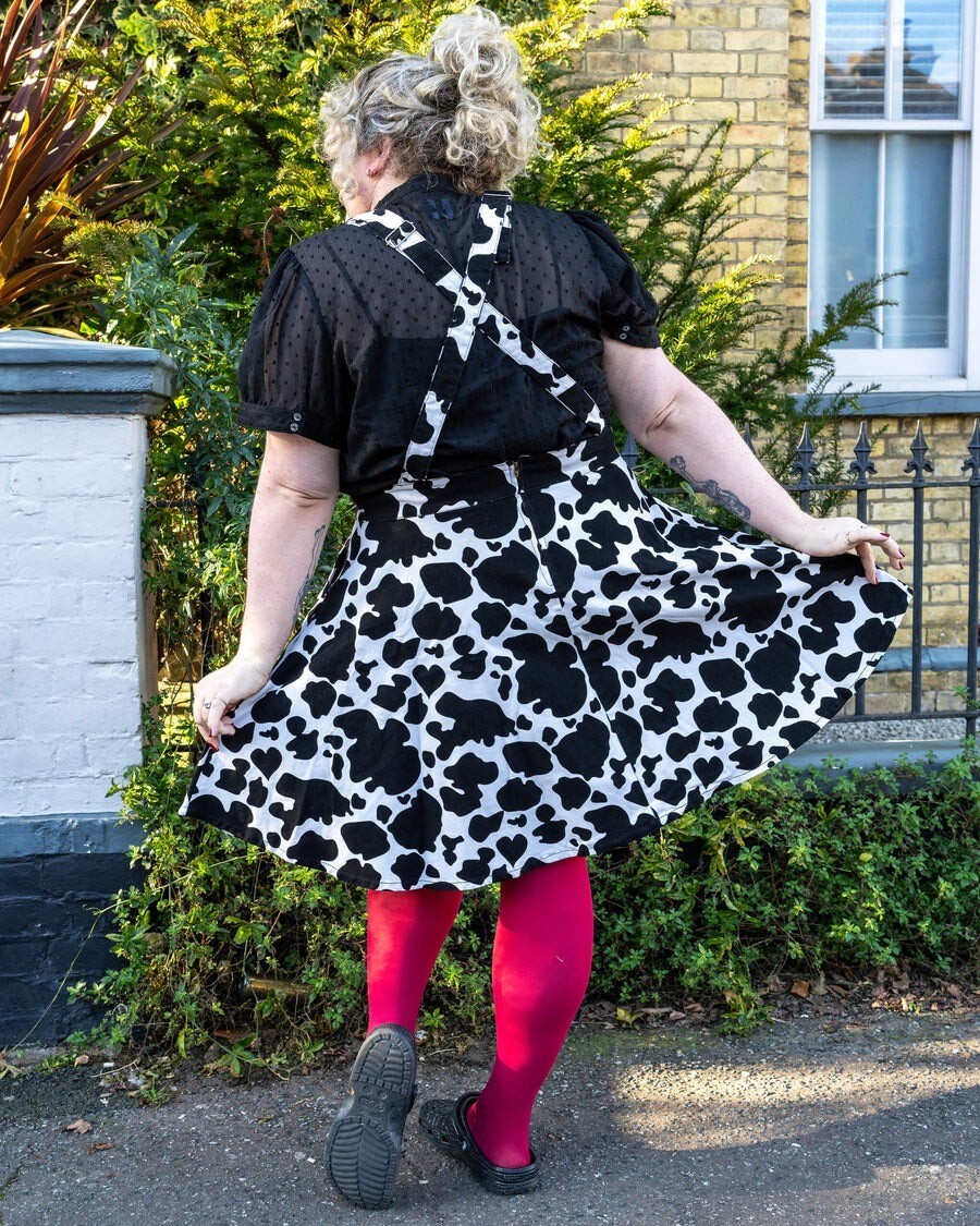 Joe Browns Festival Jumper Dress RUN AND FLY Cow Print Flared Pinafore Dress 8-26 Cute Alt Black White Y2k UK Joe Browns Festival Jumper Dress RUN AND FLY Cow Print Flared Pinafore Dress 8-26 Cute Alt Black White Y2k UK