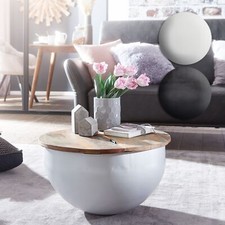 FineBuy Table Basse Bois Massif 60x34x60 cm Table d'appoint Table de salon Rond